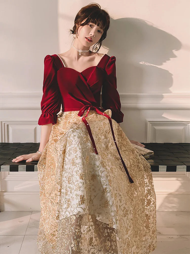 Skirt and velvet top 2025