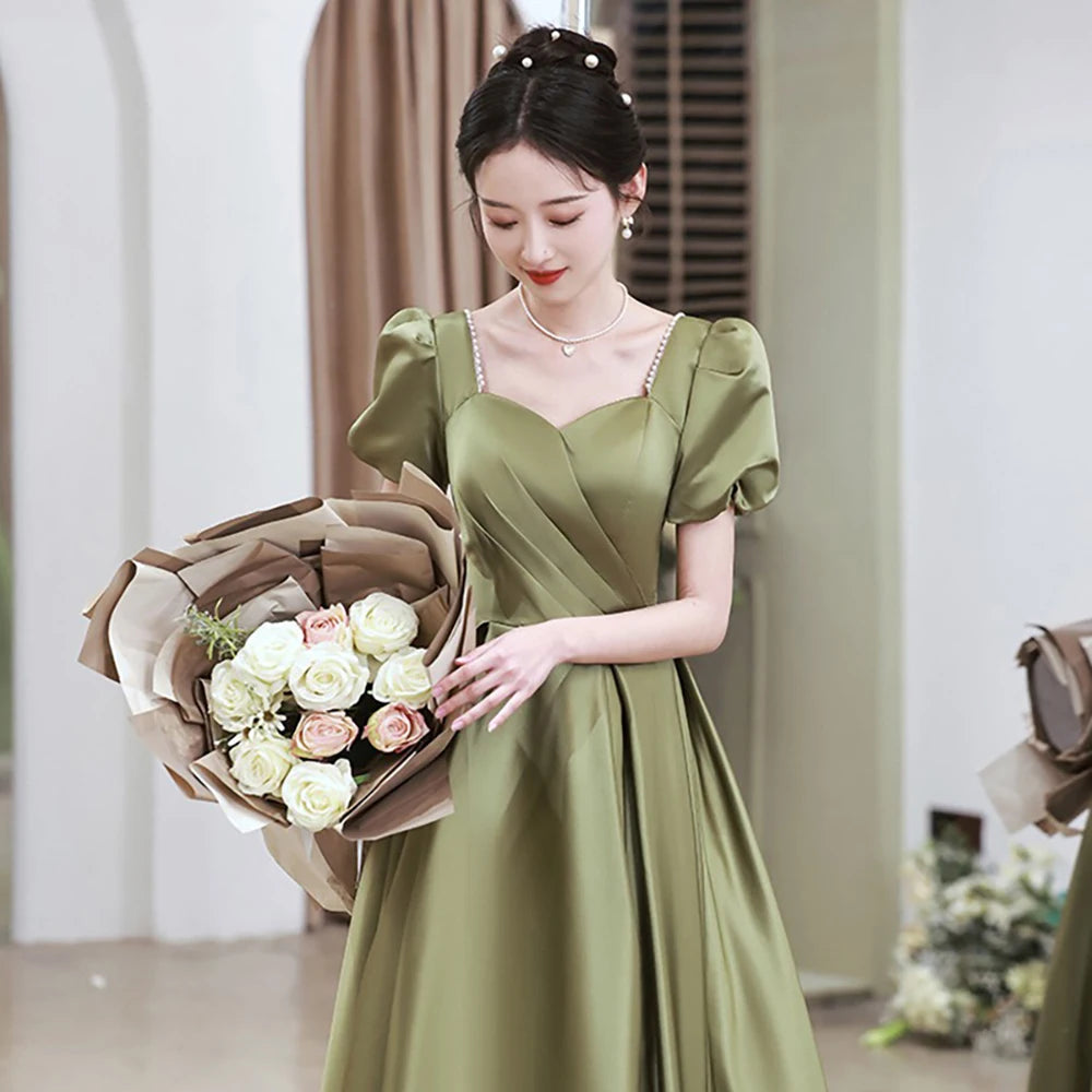 strapless open back dress Olive Green Satin Formal Dress A-Line Square Neck Prom Dresses 21645 –  vigocouture main image 1