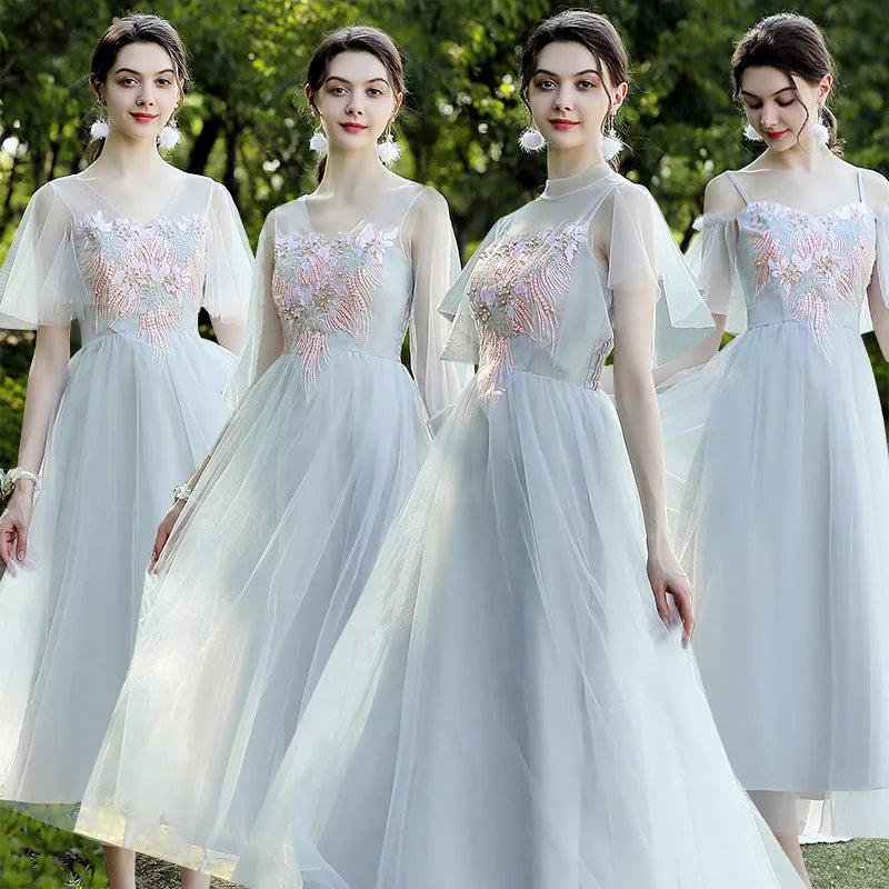 Elegant White Floral Embroidered Tulle Gown on Luulla