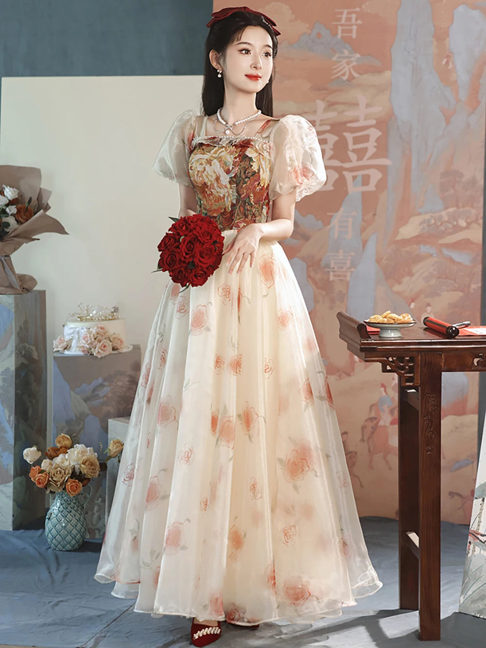 floral embroidered evening dress Luxury Embroidery Long Evening Dress Garden Floral Vintage Formal Prom –  Bartolini main image 0