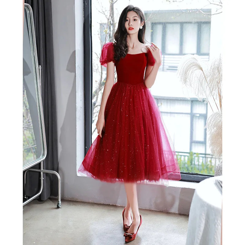 Elegant Red Tulle Evening Dress with Sequins
