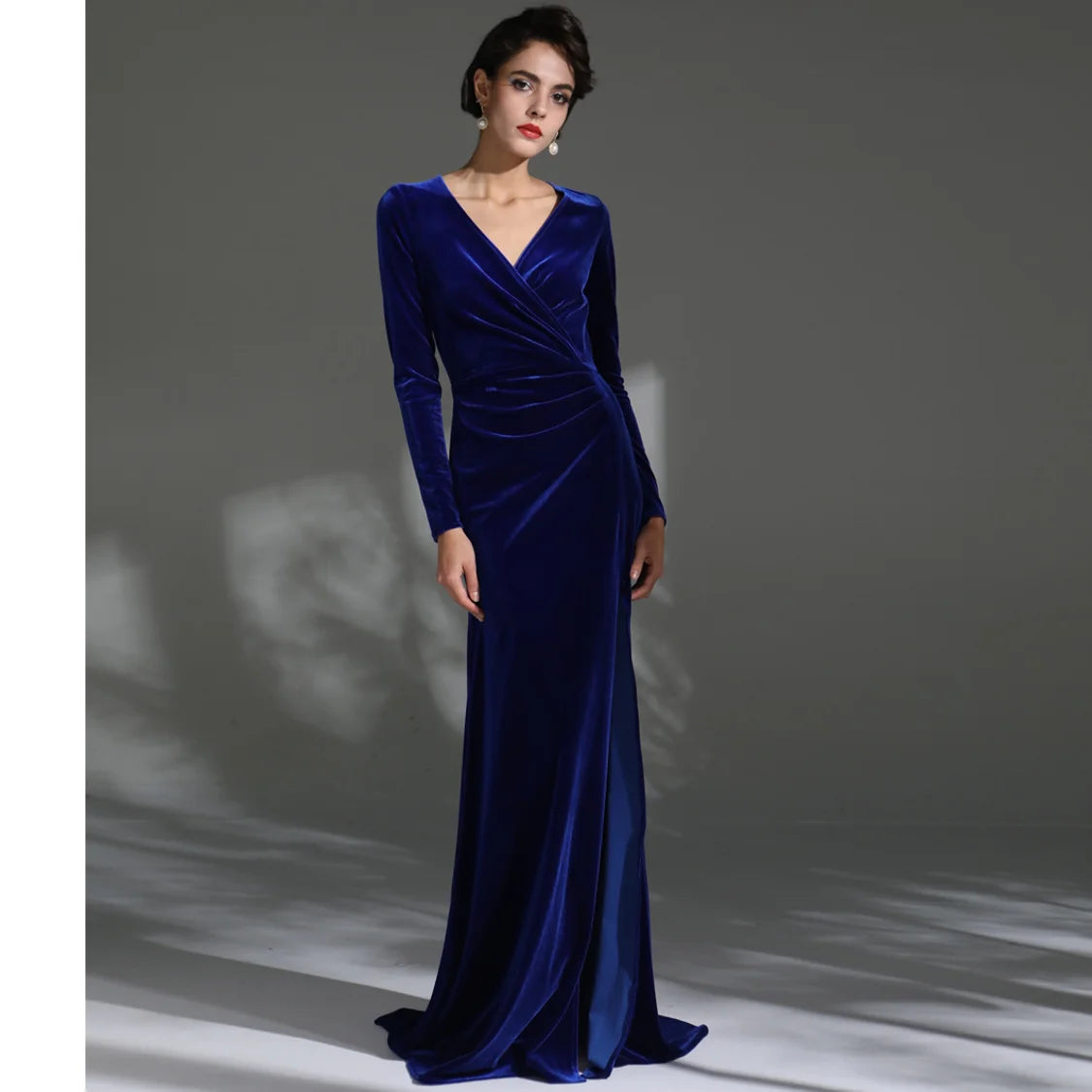 Elegant Royal Blue Tulle Long Evening Dress with Beads and Ruffles