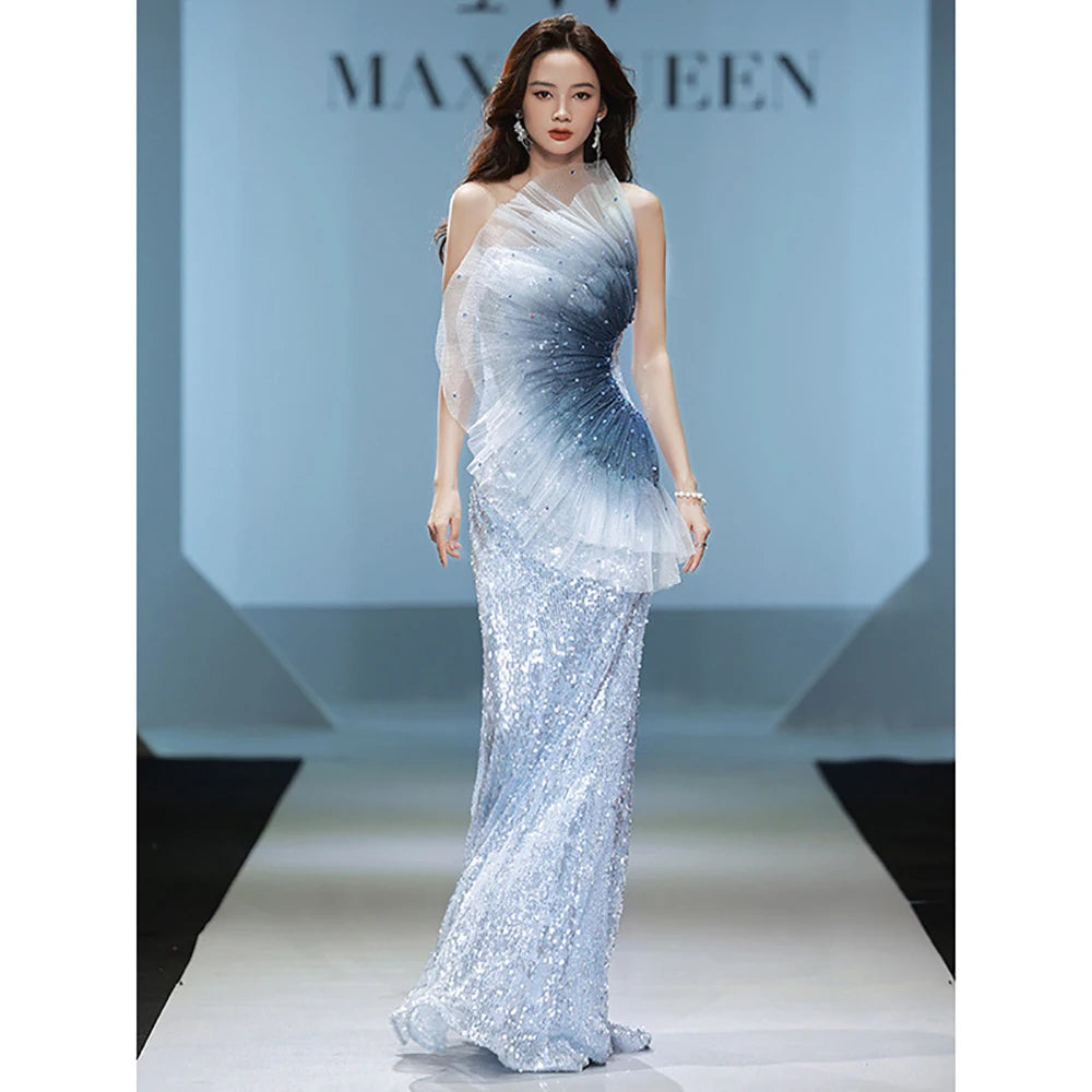 Elegant Sequin Mermaid Evening Gown With Sleeves on Luulla