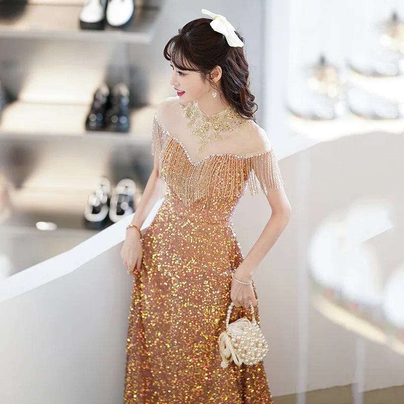 Elegant sequin evening gown store
