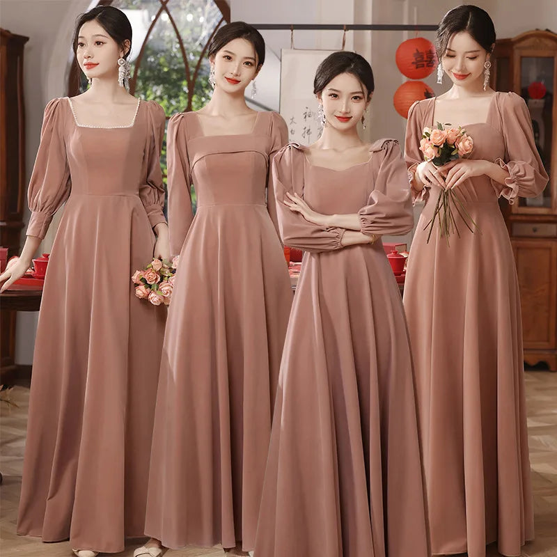Elegant Long Sleeve Bridesmaid Dresses In Mauve
