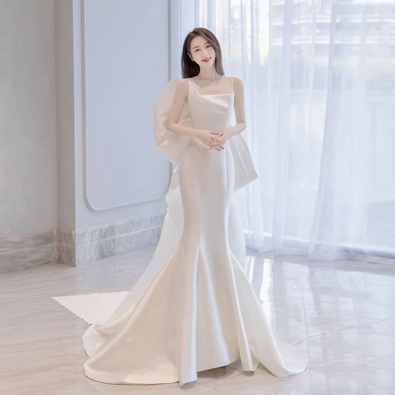one shoulder mermaid wedding dress Elegant One-Shoulder Pearl-Embellished Mermaid Wedding Dress with Detachable Train Plus Size
