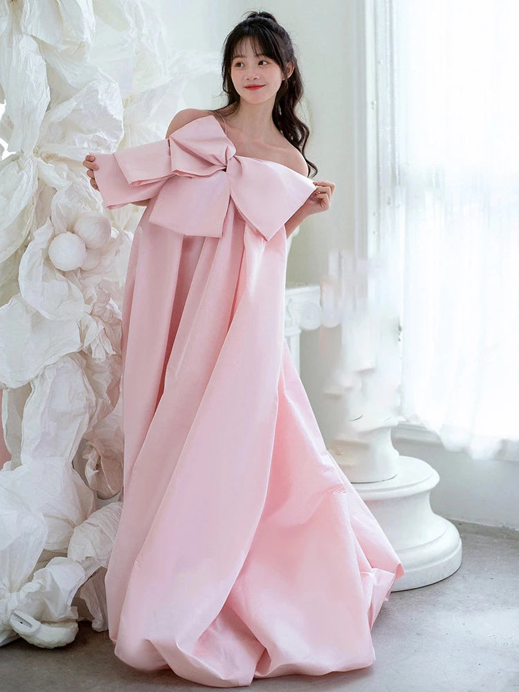 Elegant Pastel Pink Bow Evening Gown Dress on Luulla