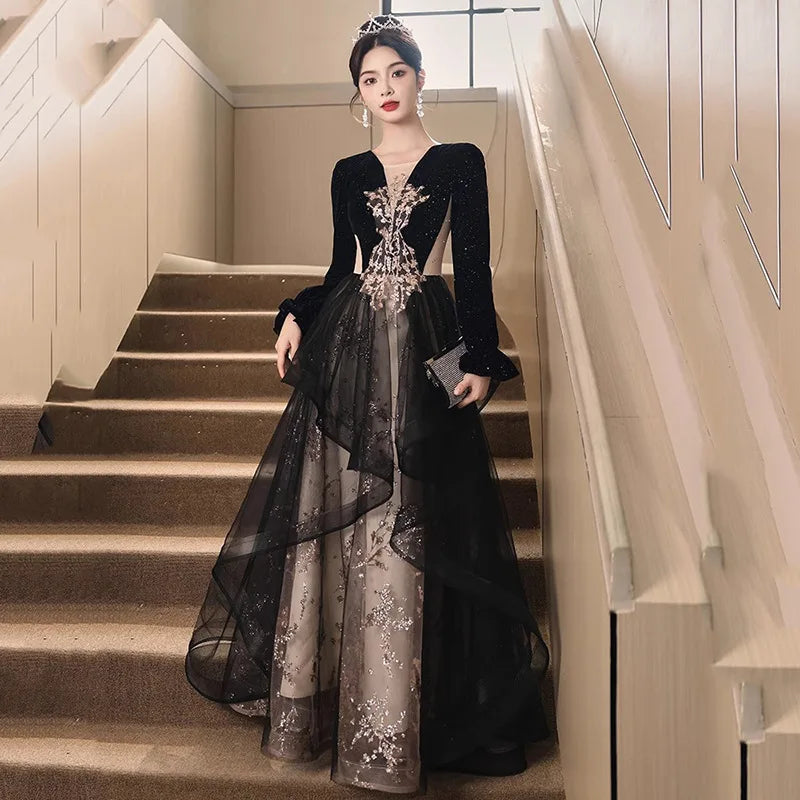 lace overlay evening dress Long Sleeve Long Formal Dress: Andrea & Leo MA104 Dusty Rose / 6