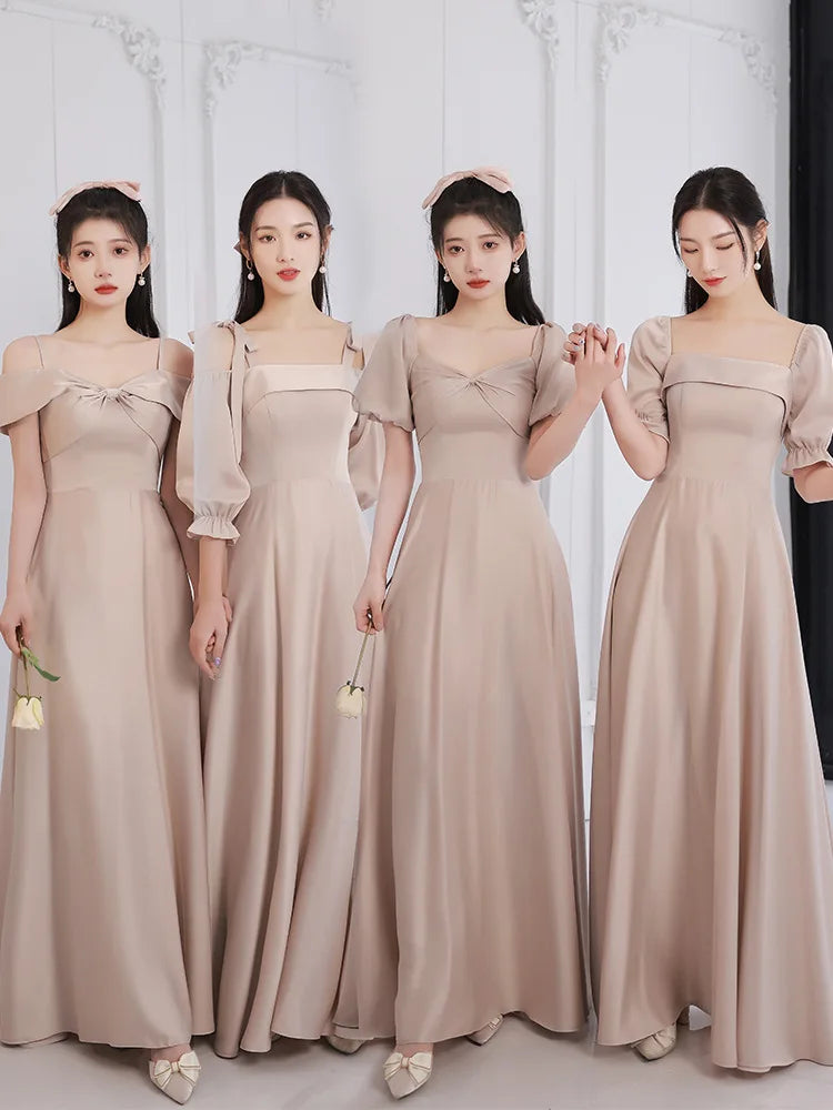 bridesmaid dresses modern chic Pale Wheat Thin Strap Scoop Neck Corset Modern Slit Bridesmaid Dresses