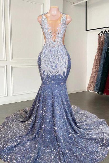 Gay Sparkly Prom Dresses Diamonds Beading Mermaid Prom Gown For Black Girls Fashion 21st Birthday Party Dresses Graduation Dresses