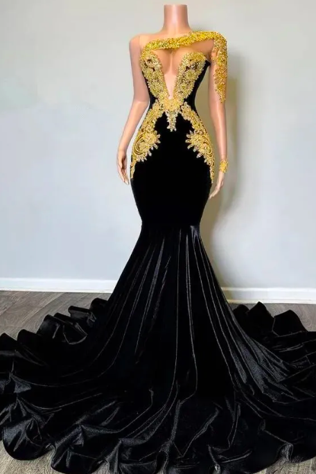 Dubai Fashion Prom Dresses 2024 One Shoulder Gold Lace Applique Arabic Evening Dresses 2025 Vestidos De Fiesta Formal Wear Custom Evening Gown