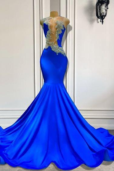 Beading Applique Prom Dresses For Graduation Royal Blue Mermaid Elegant Evening Gown Formal Occasion Dresses Vestidos De Graduacion