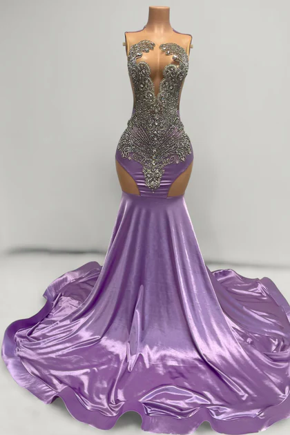 Purple Rhinestone Prom Dresses 2024 Beading Sparkly Crystals Custom Prom Gown Vestidos De Fiesta Elegant Modest Evening Gown Formal Occasion