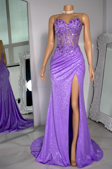 Corset Prom Dresses 2024 Fashion Design Purple Sparkly Evening Wear 2025 Lace Applique Beading Formal Occasion Dresses Vestidos De Gala