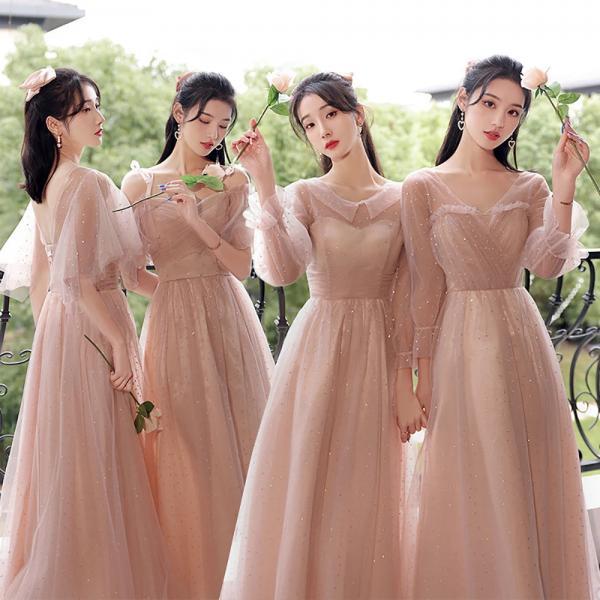 peach long sleeve bridesmaid dresses Tessie Dress in Apricot Crush main image 0