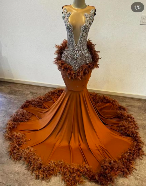 Feather Rhinestones Prom Dresses 2025 Vestidos De Gala Diamonds Mermaid ...