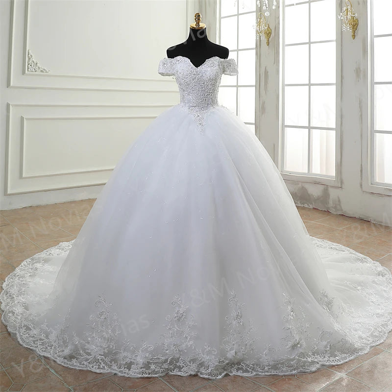 Elegant Off-the-shoulder Lace Floor-length Gown Periwinkle