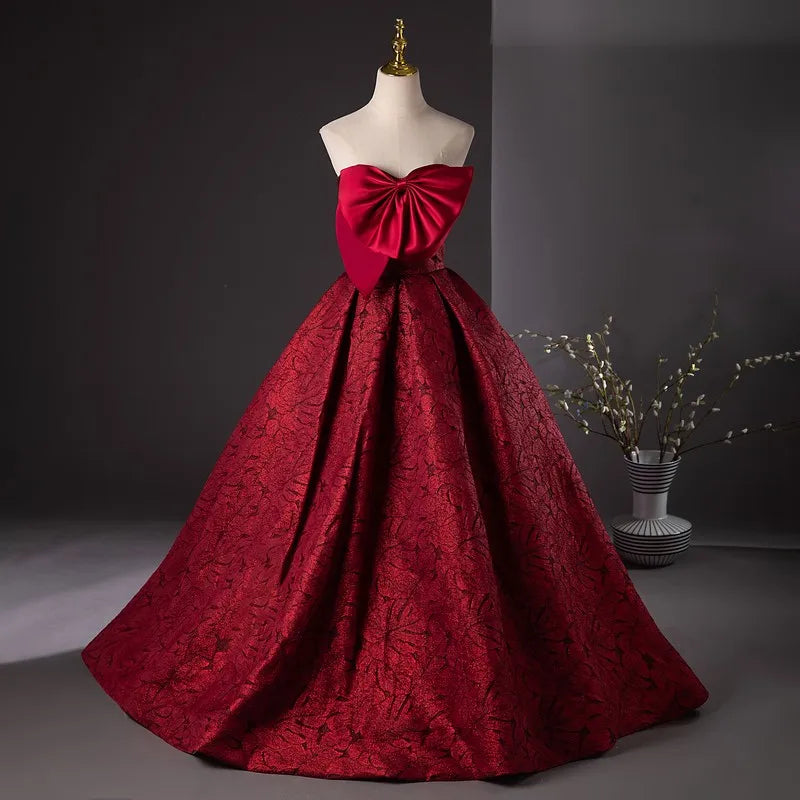 Elegant Red Strapless Bow Evening Gown on Luulla