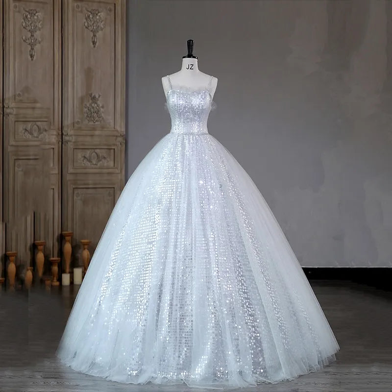 White Dreamy Gown with Sequin Embellishments - Designer Party Gown main image 0