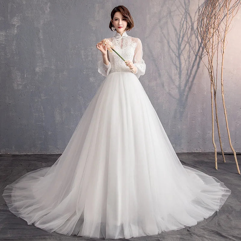 Elegant Lace & Tulle Two-Piece Wedding Dress with Short Sleeves