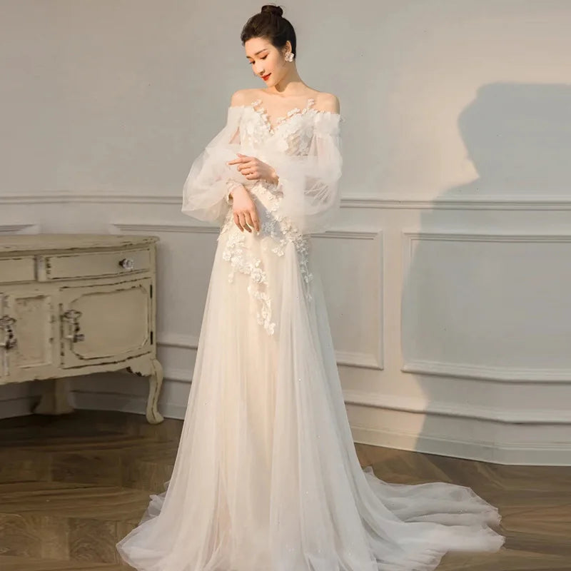 Real elegant off shoulder lace wedding dresses sexy lace
