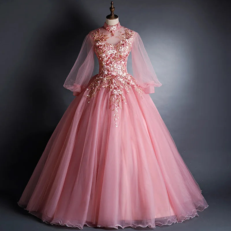 Elegant Pink Floral Embroidered Ball Gown Dress on Luulla