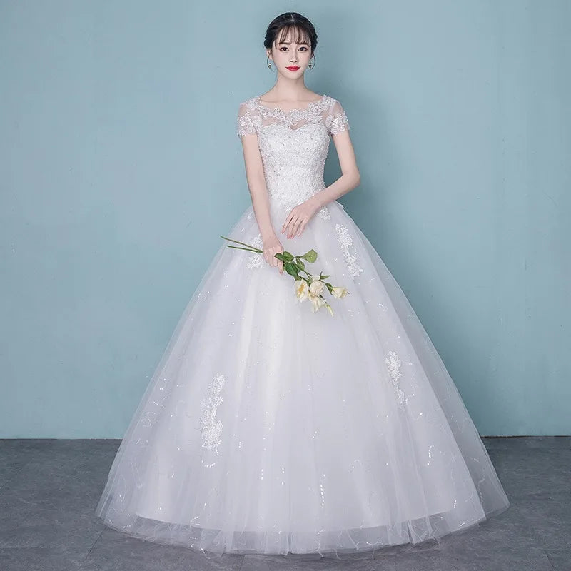 Ball Gown White Wedding Dress Lace Appliques Bridal Gowns Vestido De Novias Long robe de mariee