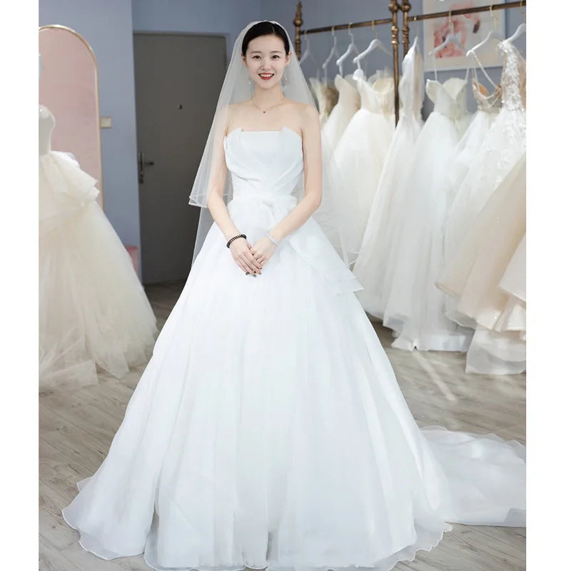 Strapless Satin Gown in Black and White