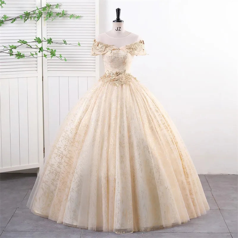 Black Sequin Lace Off Shoulder Ball Gown Dress