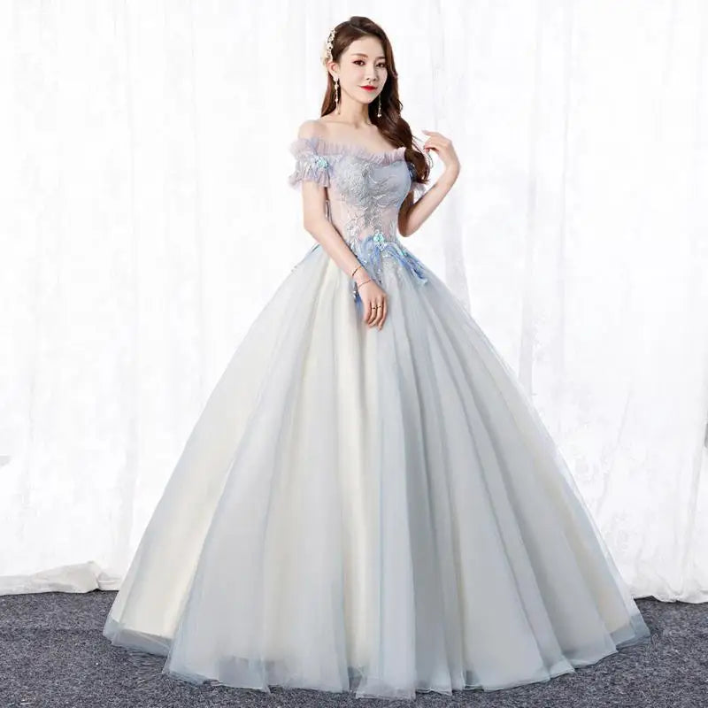 Gentle Off-The-Shoulder Flowers Ball Gown Wedding Dresses main image 0