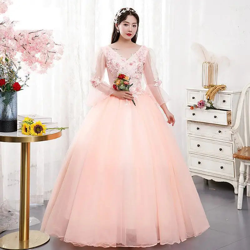 Sparkly Pink Floral A-Line Sequin Long Ball Dress with Bows main image 0