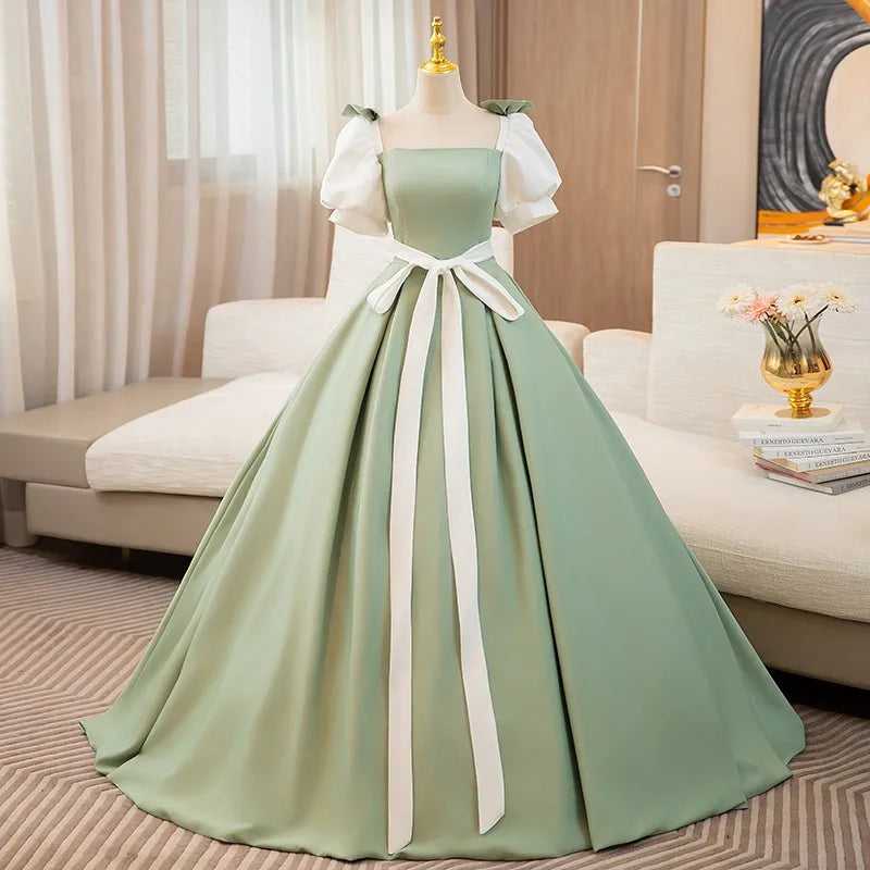 Elegant Sage Green Ball Gown With Bow on Luulla