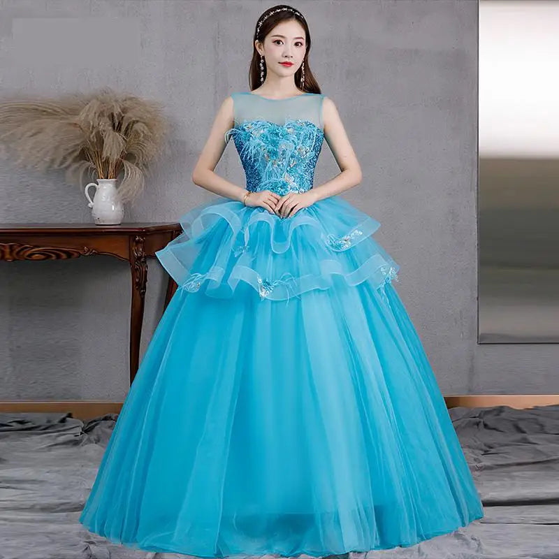 Elegant Blue Tulle Ball Gown Evening Dress on Luulla