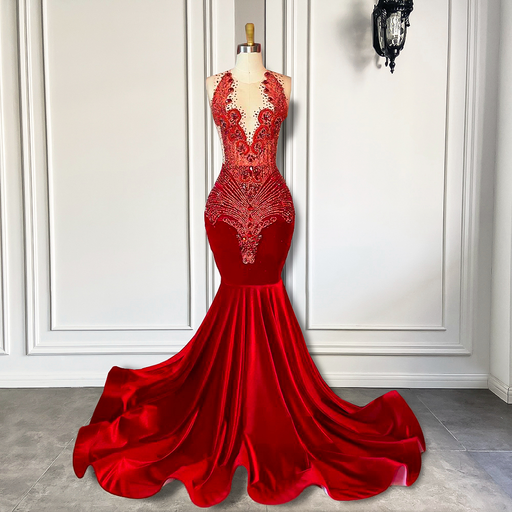 Luxury Rhinestones Prom Dresses 2025 Red Diamonds Fashion Evening 