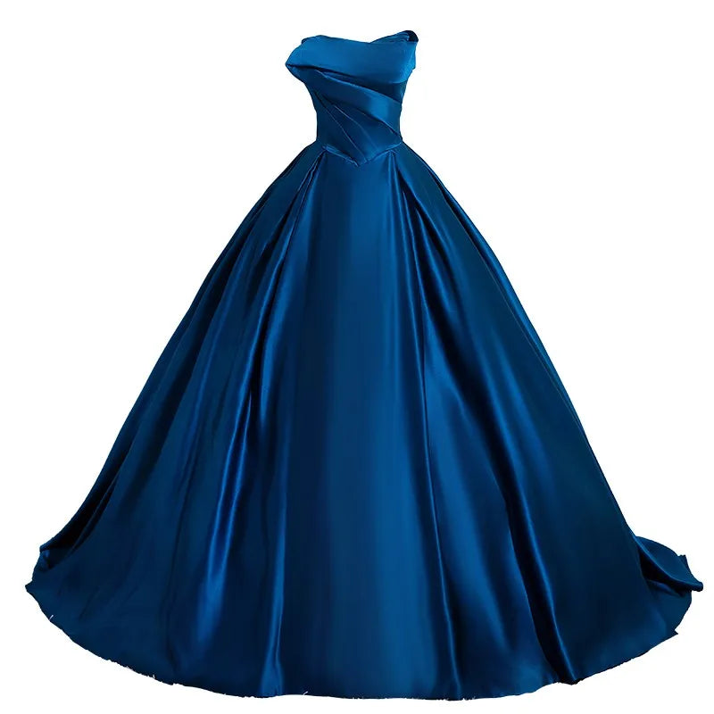 Elegant Royal Blue Satin Ball Gown Dress on Luulla