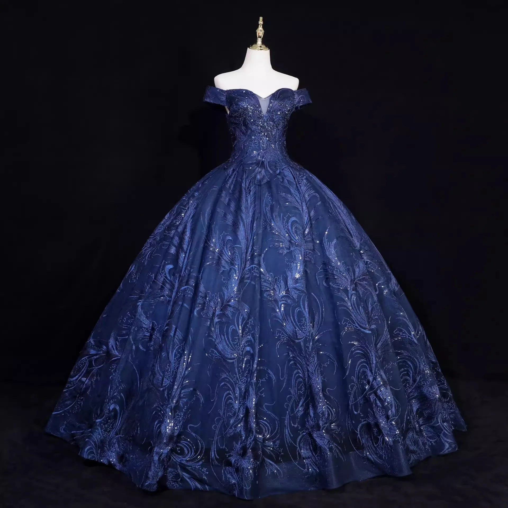 Elegant Navy Blue Off-shoulder Ball Gown on Luulla
