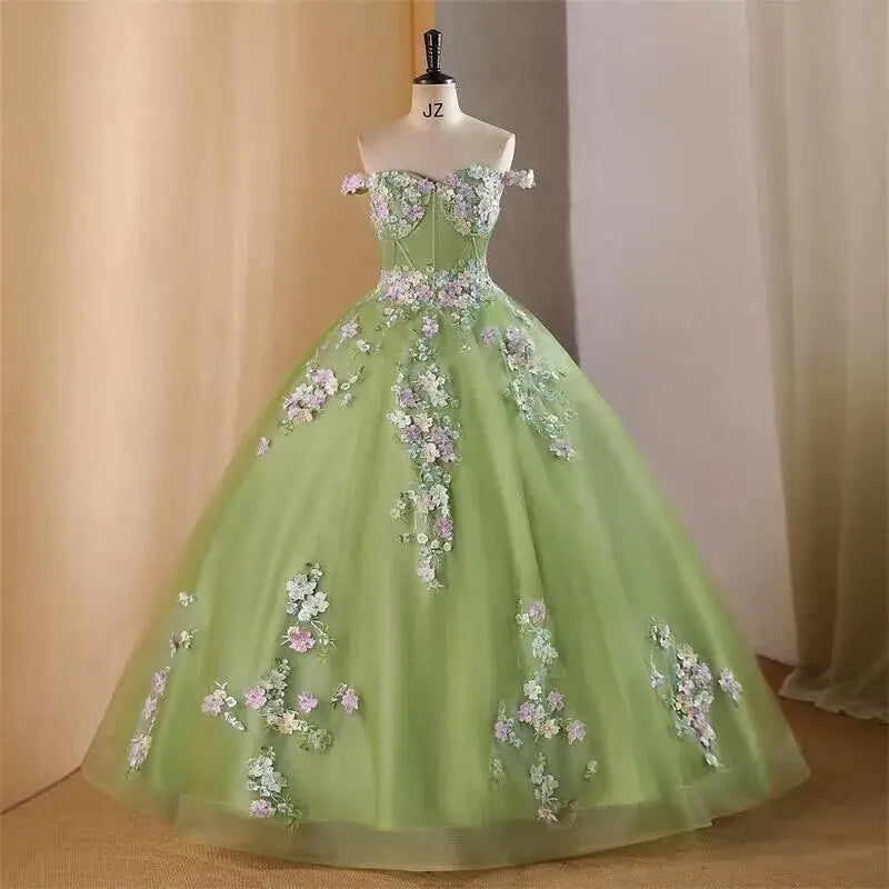 Green Off Shoulder Gown main image 1