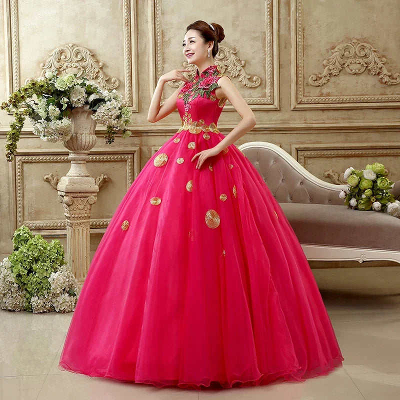 Elegant Pink Floral Embroidered Ball Gown Dress on Luulla