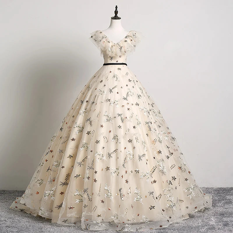 Elegant Floral Embroidered Ball Gown Prom Dress on Luulla