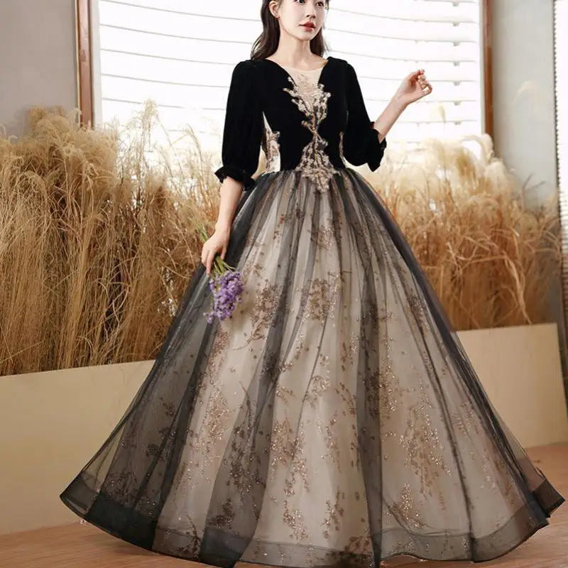Elegant Evening Ball Gown With Floral Applique on Luulla