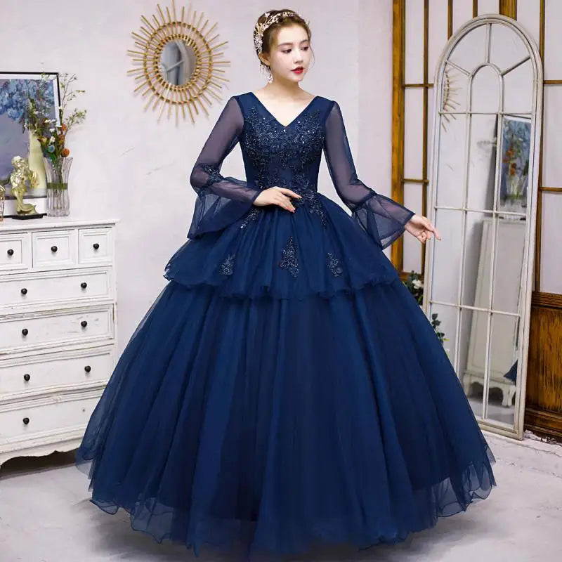 Elegant Navy Blue Long Sleeve Evening Gown on Luulla