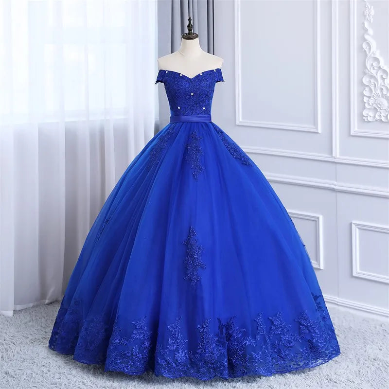Elegant Royal Blue Off-shoulder Ball Gown Dress on Luulla