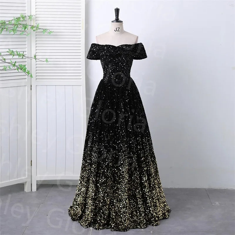 9109 Black Tassel Sequined Slit Evening Dress