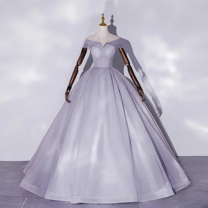 Laveender Printed A Line Ball Dress with Removable Sleeves
