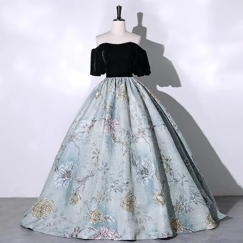 Elegant Floral Off-shoulder Evening Ball Gown on Luulla