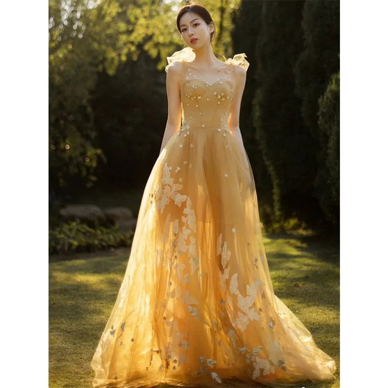 Glamorous Gold Sequin Evening Dress with Sheer Cape Overlay DP8006 main image 1