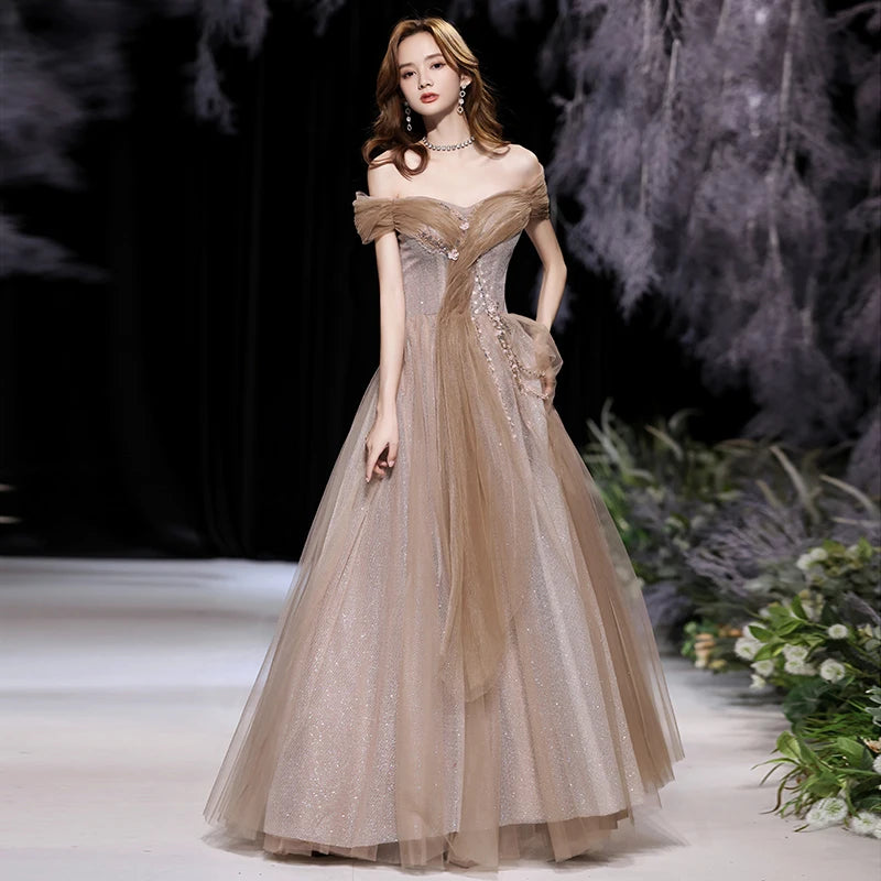 Sparkly Off The Shoulder A-line Evening Dress,Glam Dress Y6232 main image 1