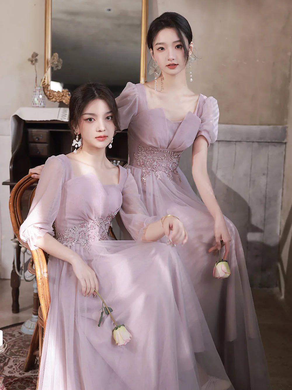 Lavender Yoke Embroidered Party Gown main image 1