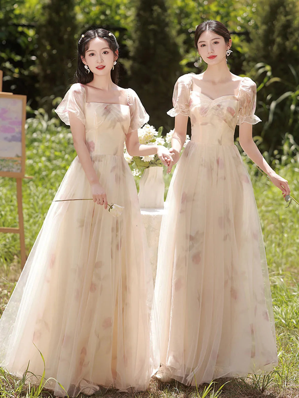Womens Floral Dress with Puff Sleeves - Elegant Summer Dress for Wedding Guests and Special Events