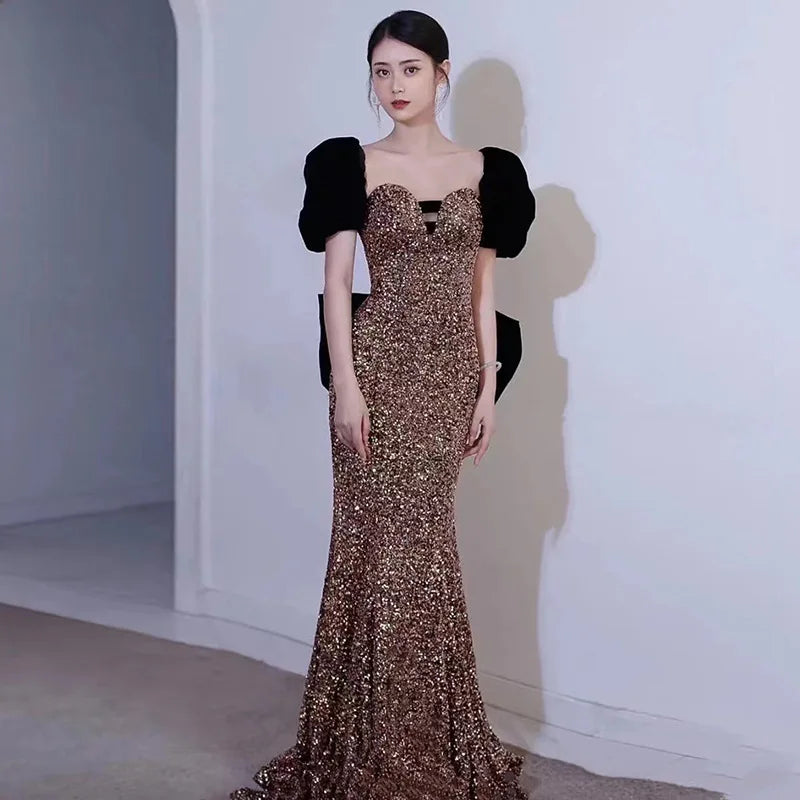 Sequin Puff Sleeve Surplice Gown, 93549 main image 1